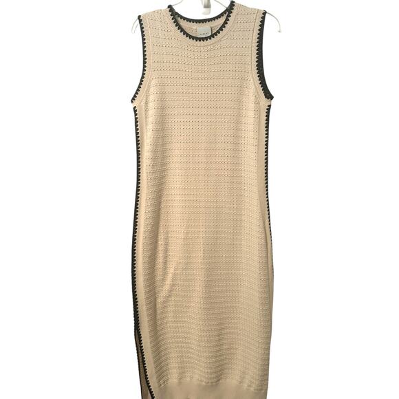 Varley Dwight Tank Knit Sweater Dress Womens Medium Birch Cream Pointelle Midi - Picture 2 of 11